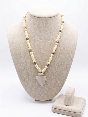Cream Bone Beaded Arrowhead Necklace